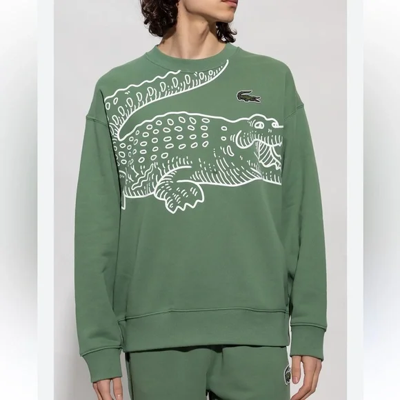 NWOT Lacoste Men’s Round Neck Loose Fit Croc Print Jogger Sweatshirt Size M - Picture 6 of 13